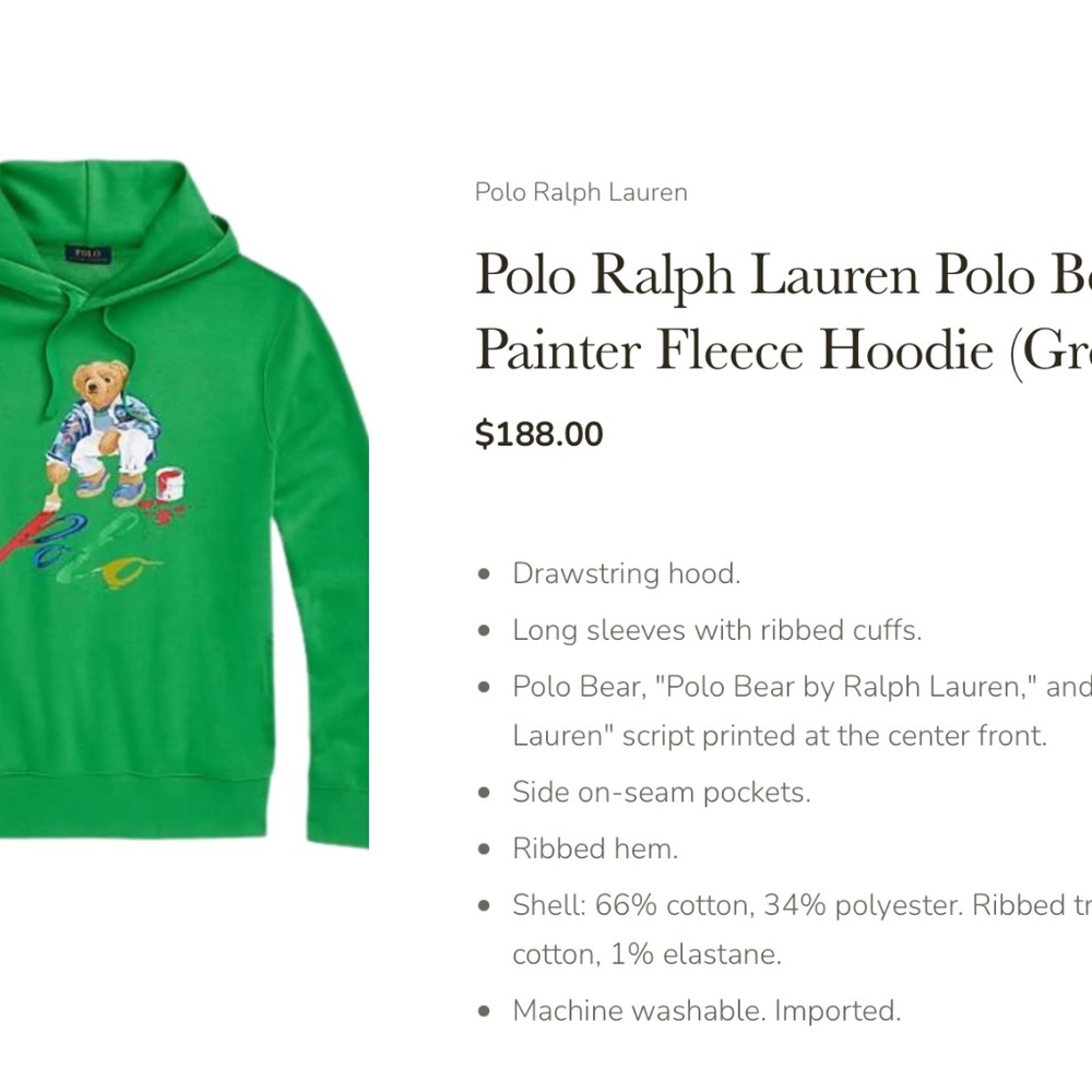 Polo Ralph Lauren Polo Bear Painter Fleece Hoodie (Green) - Picture 2 of 6